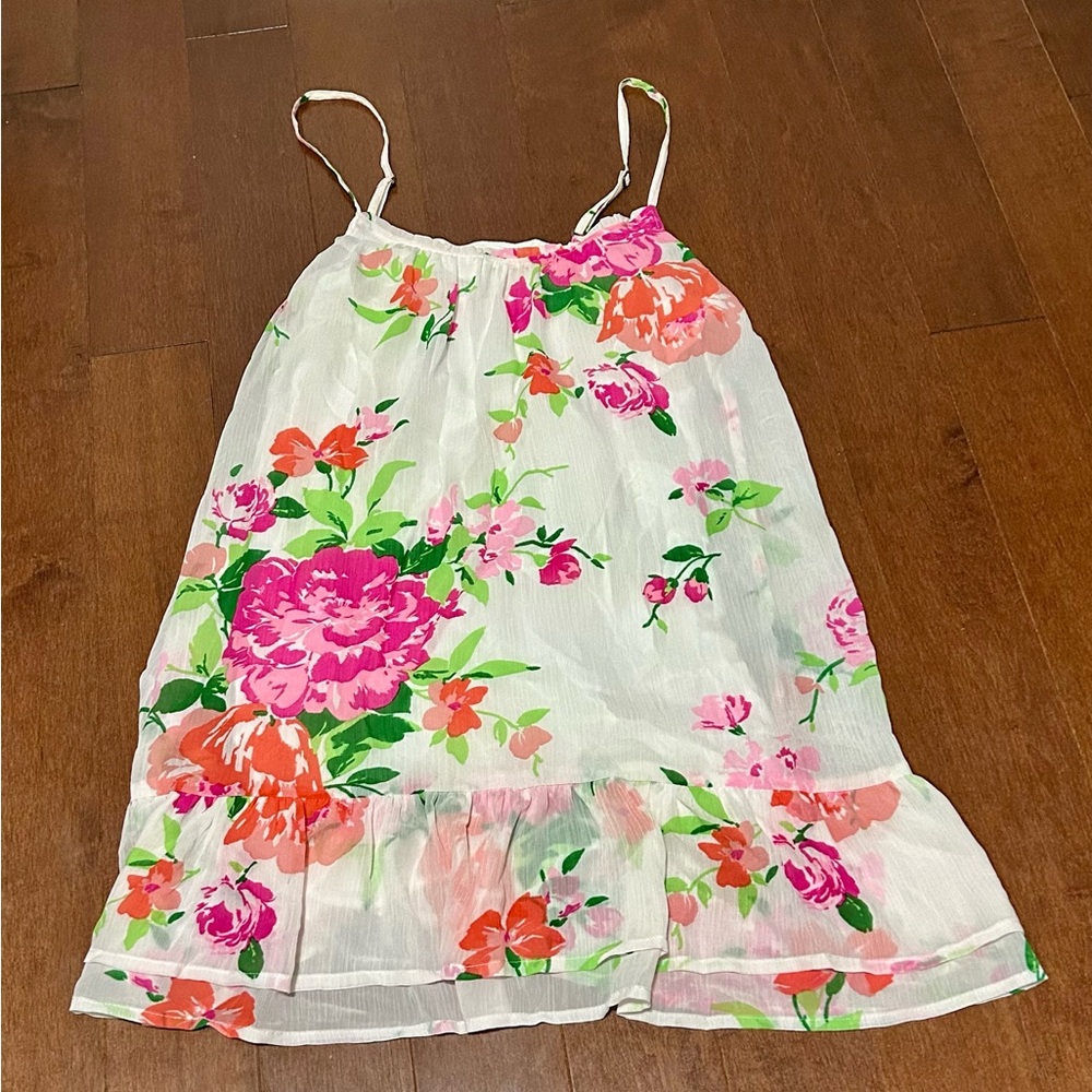Abercrombie & Fitch Flowy Floral Dress - White with Pink and Green